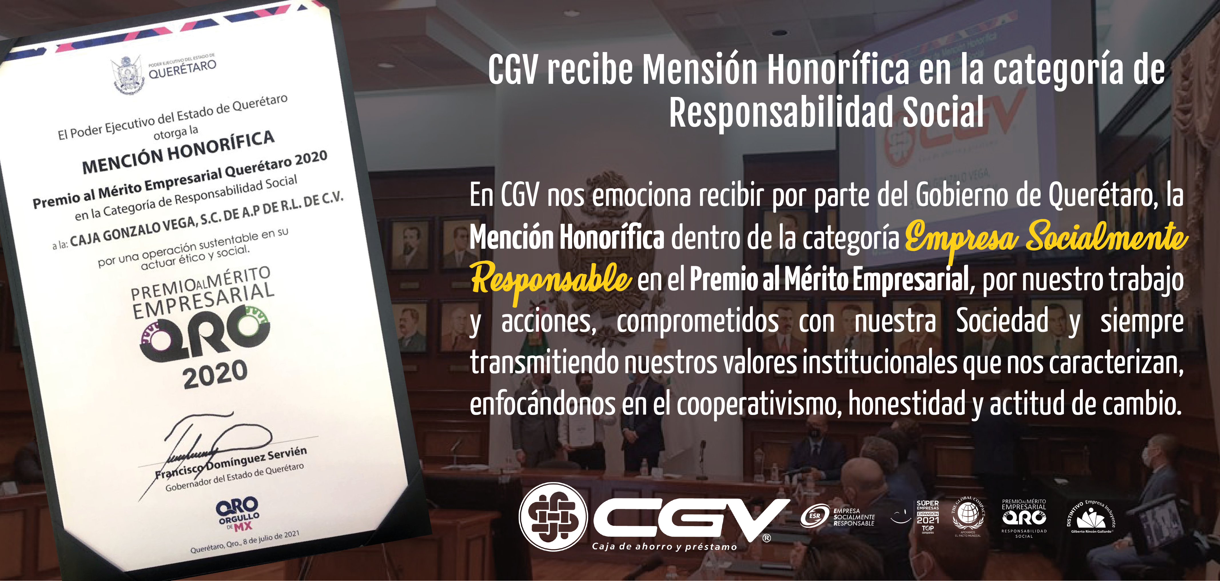 CGV Recibe Mención Honorífica